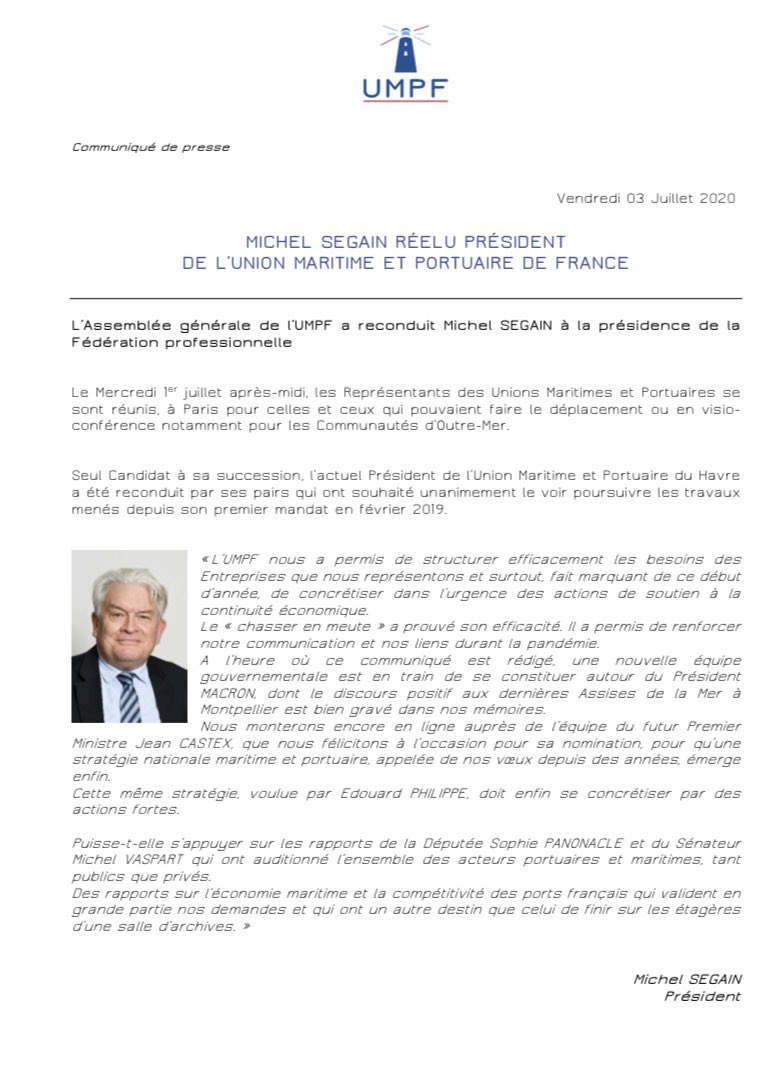 fmoncany's tweet photo. Félicitations @SegainMsegain pour sa réélection à la présidence #UMPF , membre @ClusterMaritime. Heureux de continuer à travailler avec Toi pour #CapsurCroissanceBleue #RelancePortuaire🇫🇷 - @MichelVASPART @SoPanonacle https://t.co/J2cMCaar8T