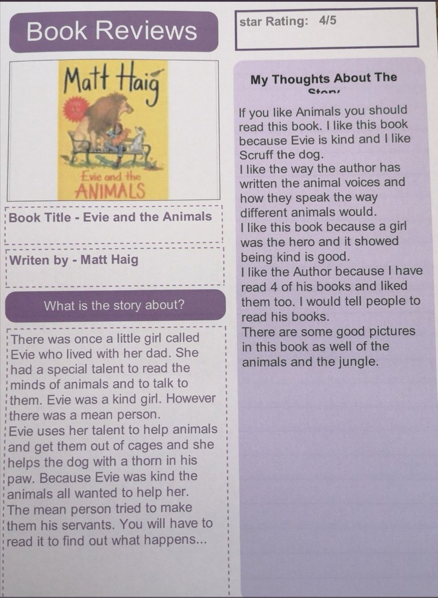 SKG0508's tweet photo. @matthaig1 Can't wait. My 8 year old has loved all your books so far. Started with #ThetruthPixie as a recommendation to help with issues of adoption. She did this review for school and has put your set of Christmas books on her wish list for when the library re opens. @matthaig1 https://t.co/RzxT3E8cVO