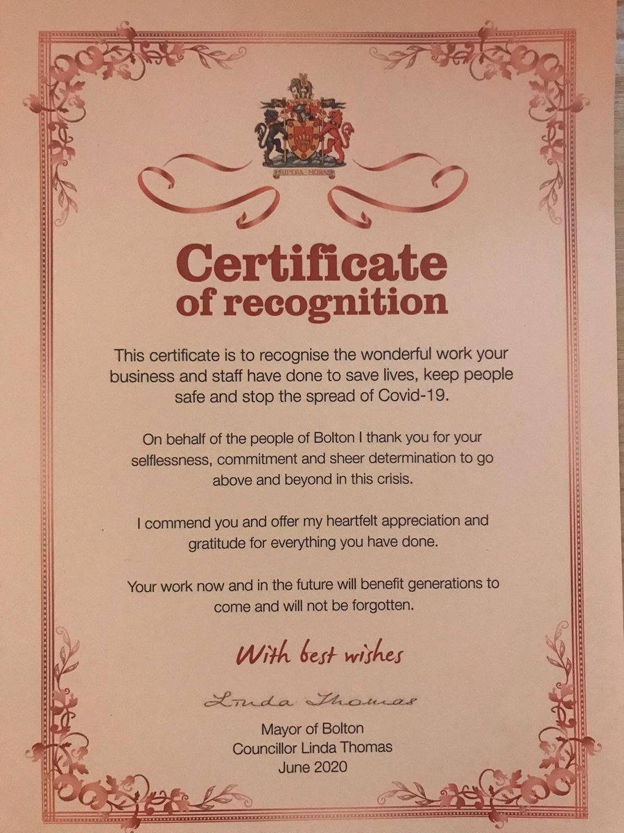 Lovely to receive this from the Mayor of Bolton. Very much appreciated 👌