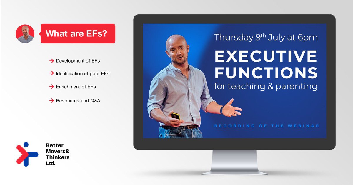 Executive Function webinar recording playing Thursday 9th July at 6pm. Click the link to purchase your access ticket.
education.bettermoversandthinkers.com/event-details/…