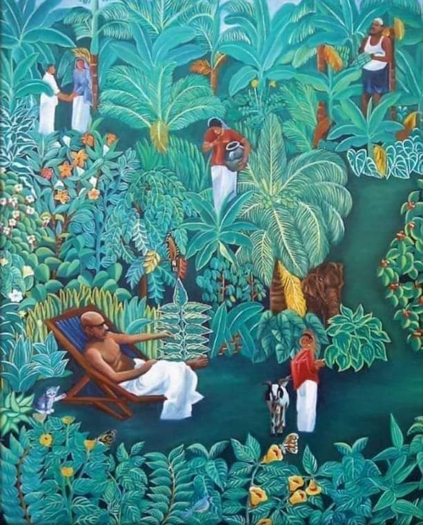 johnstanly's tweet photo. Murali Krishnan's painting on #Basheer. The Malayalam literary giant died this day 26 years ago. "Infinite time is there only in Allah's  khajana (treasury)." https://t.co/dlNmdc6Z3J