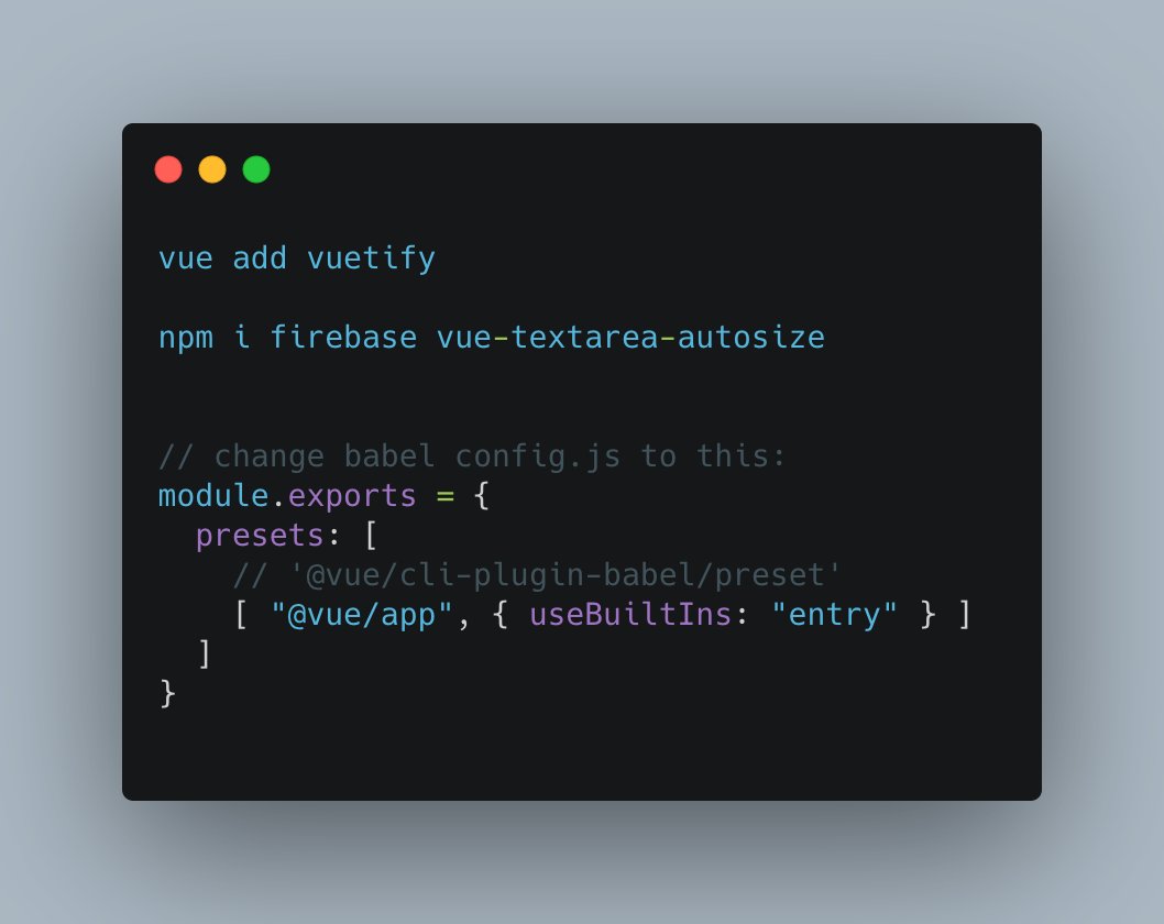 ftansari's tweet photo. setup vuetify, firebase in vue
 https://t.co/qHCDM2SYdG