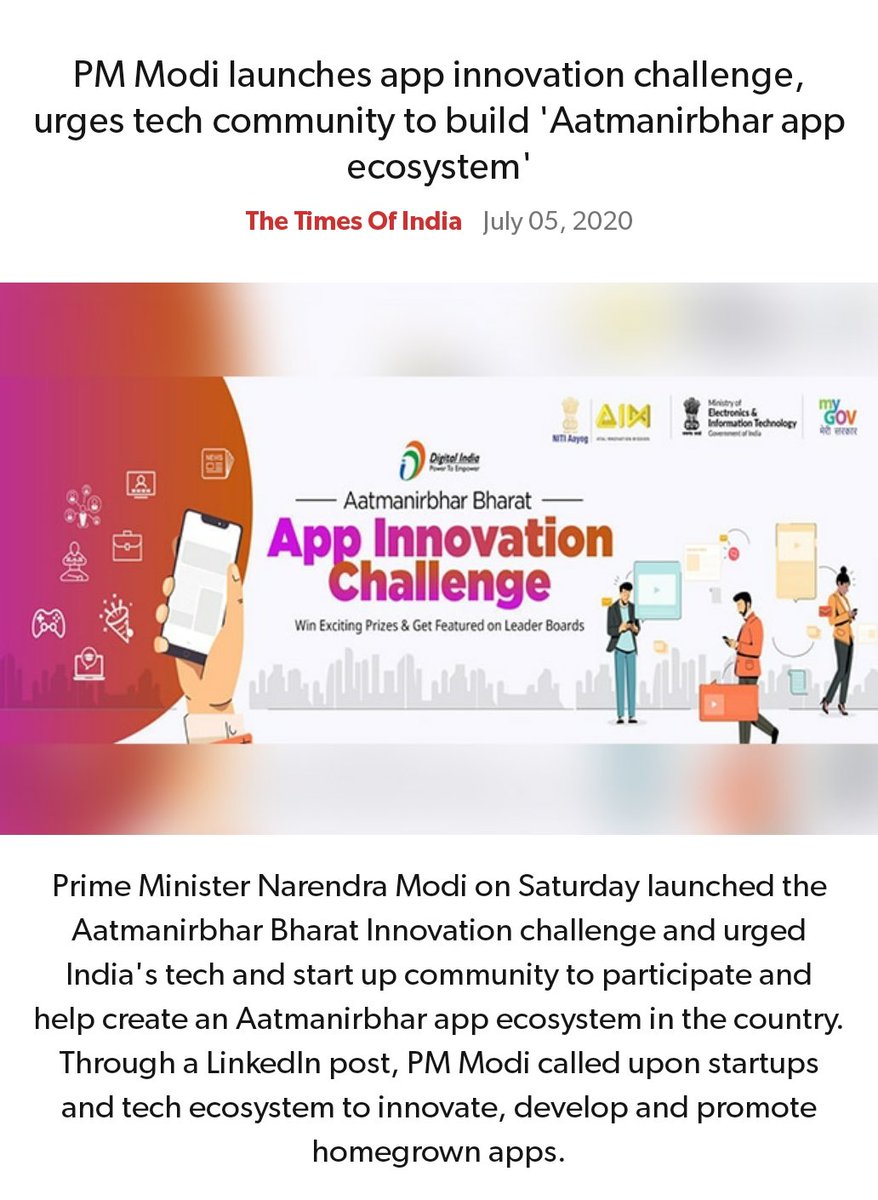Shailja2309's tweet photo. PM Modi launches app innovation challenge, urges tech community to build 'Aatmanirbhar app ecosystem'
https://t.co/4Q3ENxceed

via NaMo App https://t.co/ROreCsa3u6
