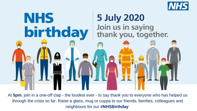 lpoolcouncil's tweet photo. Today marks the 72nd #NHSBirthday.

At 5pm tonight there will be a one-off clap for everyone who has played their part in helping us through the pandemic so far. 

Join in and say #ThankYouTogether. https://t.co/9lvPpHFgFm
