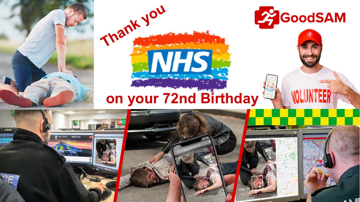 GoodSamApp's tweet photo. Thanking all NHS Staff and especially our community of cardiac arrest responders, the #NHSVolunteerResponders and the dispatchers / staff in our @NHS Partner Organisations. 

Thank you for letting us work with you to save lives and help so many people 👏   #NHSBirthday #NHS72 https://t.co/ZqDyFoaifF