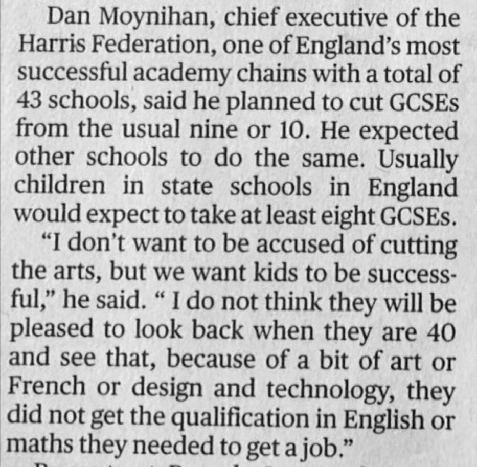 What about the children for whom this is the direction they want to take...how disparaging of art, French and DT ... beauty is obviously not for the masses...meat and potatoes for you lot while the rest have caviar. 

Such a narrow view of education and success...no more words.