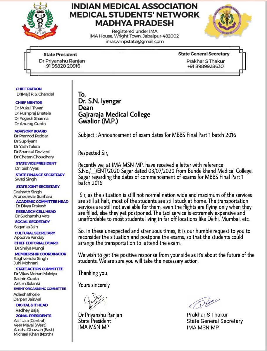 PramodNahar4's tweet photo. Students cannot migrate to their college cities without risking themselves to exposure just to give 2 practical exams.
Postpone MBBS Final Part 1 practical exam being held in July in MP

#mpmsu #shivrajsinghchauhan #postponembbsfinalpart1exams
@OfficeofSSC @Ramesh_Mendola https://t.co/uPIOpGMGKN