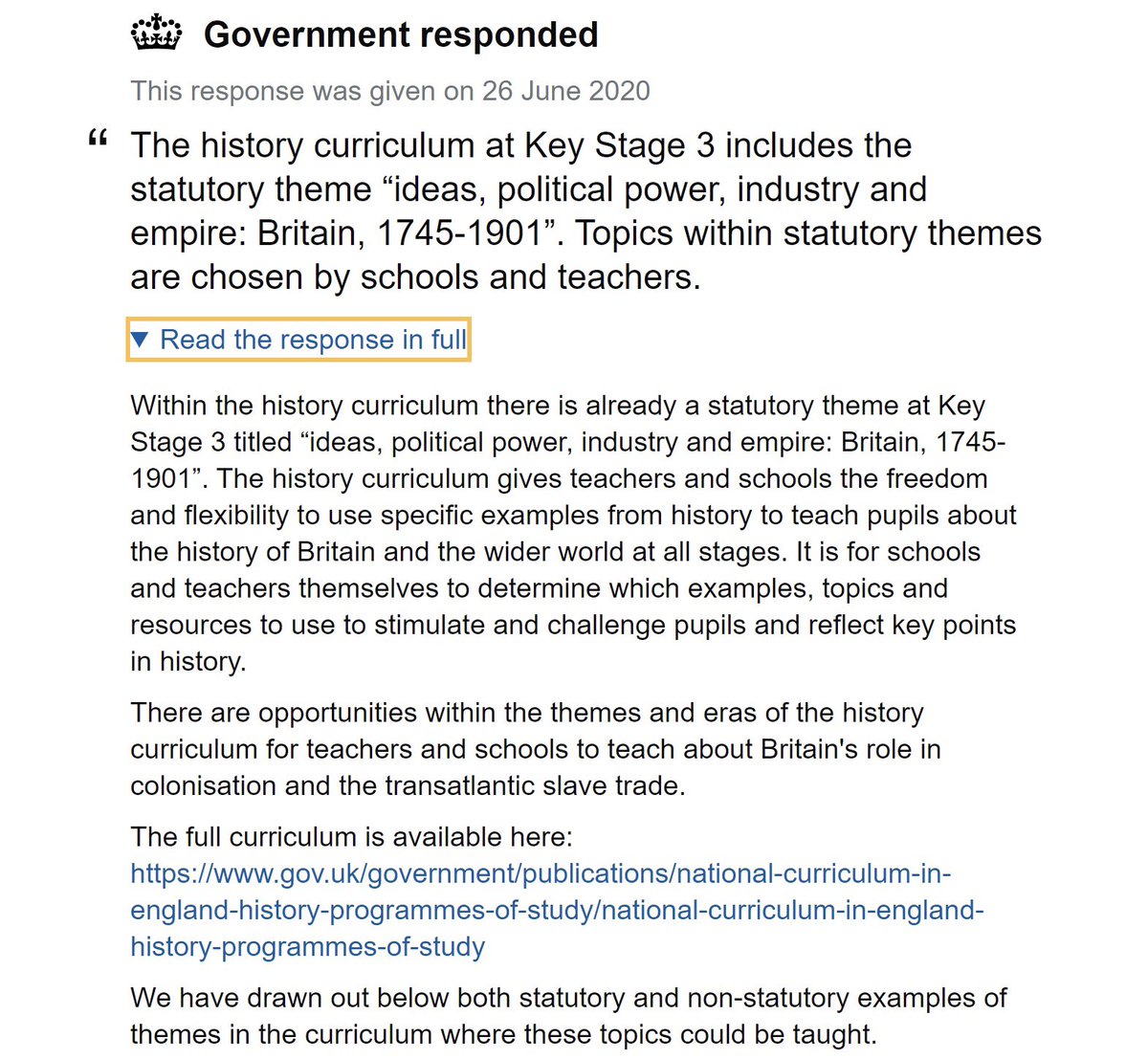 impactomission's tweet photo. So the government has responded to our petition, “Teach Britain’s colonial past as part of the UK’s compulsory curriculum” with a statement that is so superficial it borders on insulting. Here’s how you can help us refute this: https://t.co/p2WiepyUxQ