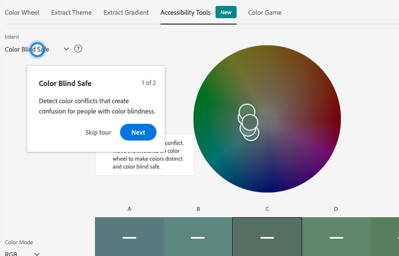 I don't know if I'm late to the party on this feature from <a href="/Adobe/">Adobe</a> Color but the colour blind safe notification is such a great addition to make design more user friendly. I love this!