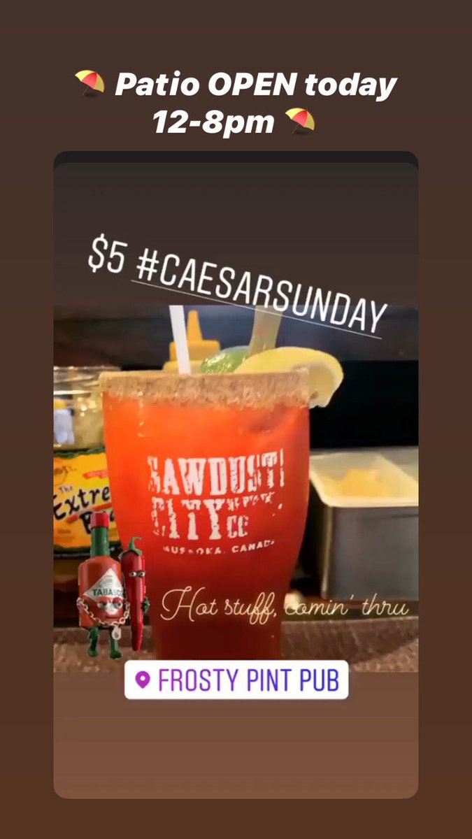 $5 Caesar Sundays are back!! 🌶 Enjoy a spicy Caesar or frosty pint 🍺 on our patio or call us for takeout, 705-687-4333.

ALL DAY, EVERY DAY WING SPECIAL!!
🍗 10 wings for $10
🍗 20 wings for $20

#gravenhurst #muskoka #caesarsunday #patio #chickenwings #muskokalife #lakemuskoka