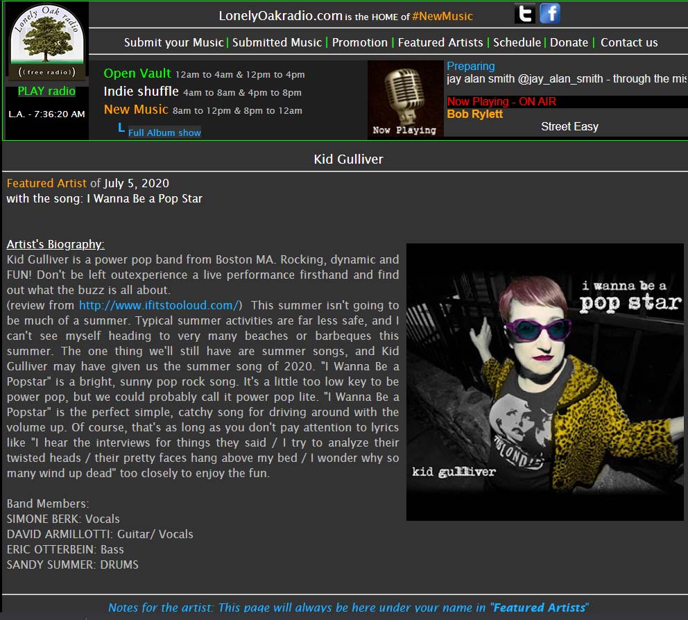 Thanks to @LonelyOakRadio for featuring @kidgulliver on your New Music Show this week. lonelyoakradio.com/Artists/Kid-Gu…