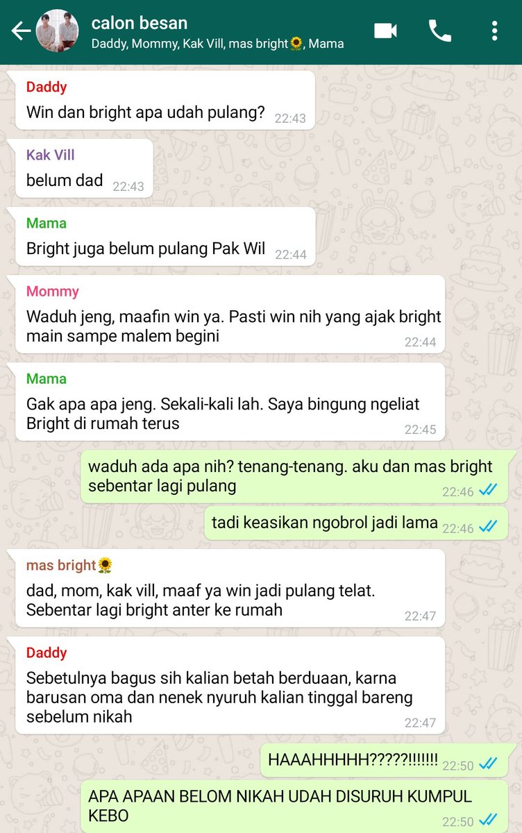 bbwinsm's tweet photo. brightwin arranged marriage au

cerita klise yang pasti pernah kalian baca sebelumnya. tapi gimana jadinya kalo mereka disuruh tinggal bareng bahkan sebelum nikah? katanya sifat asli orang bisa keliatan pas satu atap. win takut khayalannya tentang bright beda sama kenyataannya. https://t.co/9XPfeTw33L