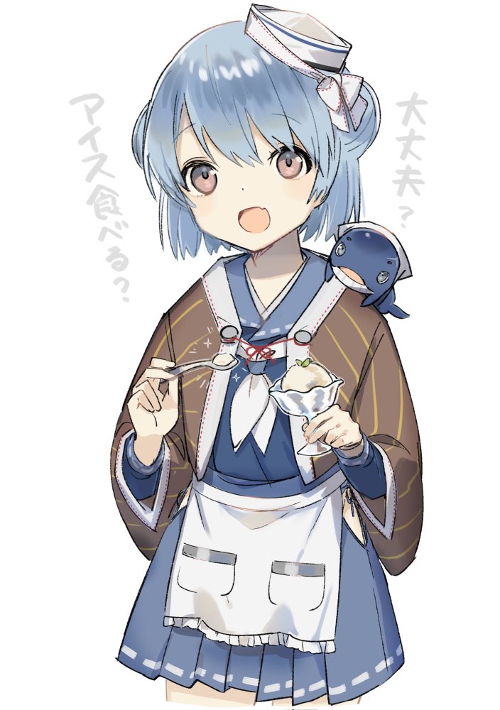 samuel b. roberts (kancolle) 1girl whale skirt short hair blue hair spoon hat  illustration images