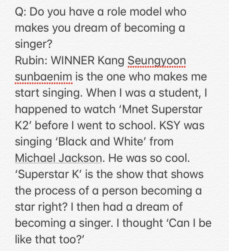 ~ from Rubin to Yoon"WINNER Kang Seungyoon sunbaenim is the one who makes me start singing." #위너  #강승윤 https://twitter.com/kyotangmo/status/1116935968773173248?s=19