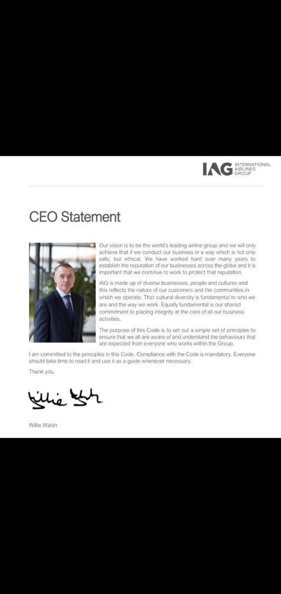 DrRSINGH9's tweet photo. @HuwMerriman @BorisJohnson  @BASSA_2000 @unitetheunion @grantshapps @FinancialTimes @TheGardianNews To whom it may concern. Is it Walsh's signature beneath the statement? According to IAG's own website it is. Walsh care to EXPLAIN? (Mr NOT applicable) https://t.co/KcrCndSIhX
