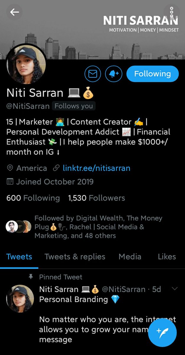  @NitiSarran is a wonder.She is building her personal BRAND like a pro.A look at her profile says she has everything personalized.Her pinned tweet is about 'PERSONAL' branding also.