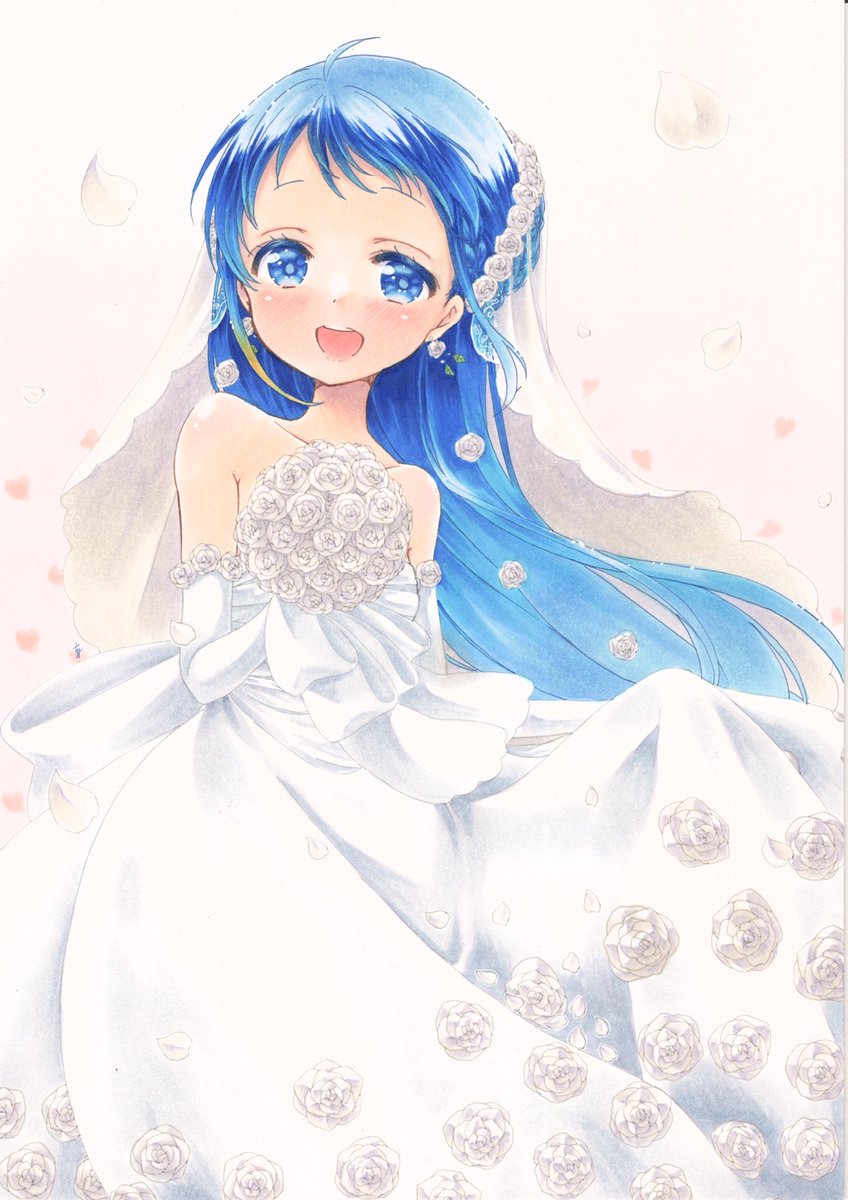 samidare (kancolle) 1girl long hair wedding dress blue eyes blue hair solo dress  illustration images