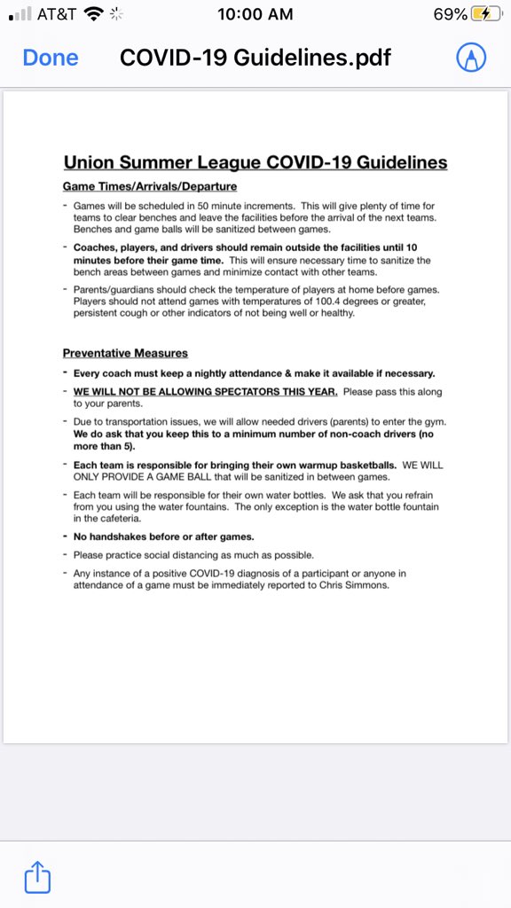 Union Summer League COVID-19 Guidelines.