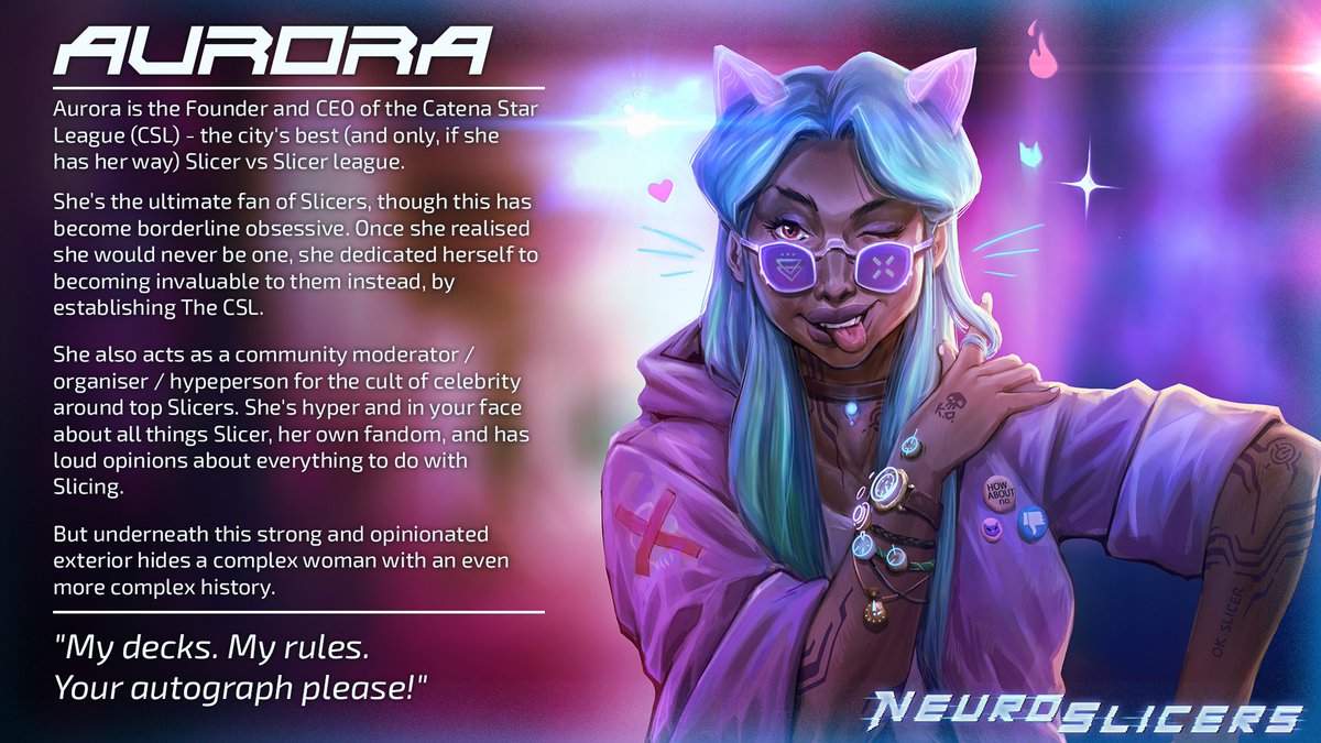 Dream_Harvest's tweet photo. Aurora is the Founder and CEO of the Catena Star League (CSL) and Slicer SuperFan #NeuroSlicers #Cyberpunk.

We're looking for for an awesome Black Voice Actress to voice her. Fully paid role. DM us for audition details. #castingcall #VoiceActors #voiceover https://t.co/tkywfHbp6e