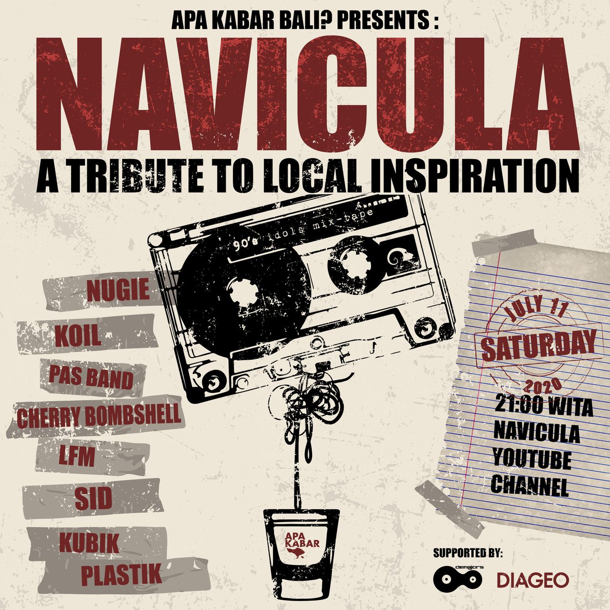 Set remindermu! Sabtu 11 Juli 2020, Navicula "Tribute to Local Inspiration" jam 20.00 WIB / 21.00 WITA di channel  <a href="/YouTube/">YouTube</a> Navicula.