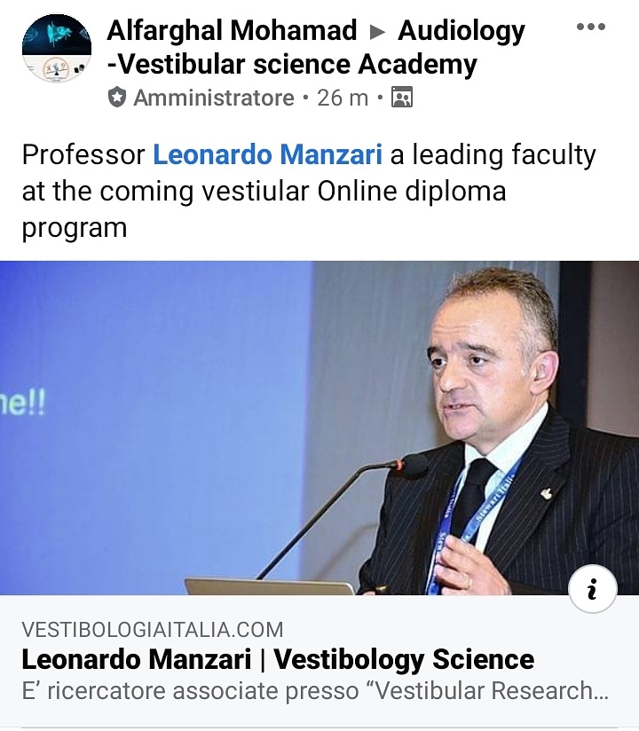 🗣️Una nuova "avventura" culturale sta per iniziare. 
Grazie al Prof. Alfarghal Mohamad per avermi coinvolto in questo progetto scientifico, assolutamente innovativo.
#vestibologiaperpassione #vestibularsystem #vertigo #vestibulardiploma 
👂🏻👀🧠 
📌
