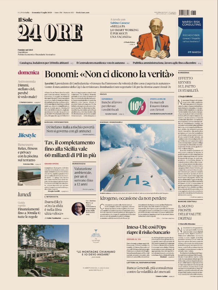 sergioiezzi's tweet photo. #5Luglio2020: Una edizione de ⁦@sole24ore⁩ che da sola vale l’abbonamento. #complimenti https://t.co/DPewwqhscR