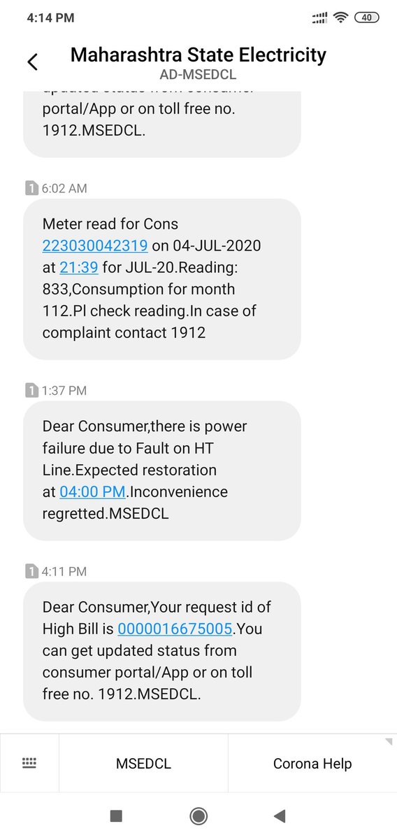 vijayend's tweet photo. @JMD_KONKAN @MSEDCL @CMDMSEDCL @seratnagiri @EERATNAGIRIMSE1 @sdo4189 Sir this is my 5 th request, as no one is replying to my complaint as I haven't been at that place in last 4 months but I got meter reading consumption as 112 ... How can it be possible... I am been paying my bills even I am not staying at that place,Can u please check &amp;revert. https://t.co/xg08uRSv6N