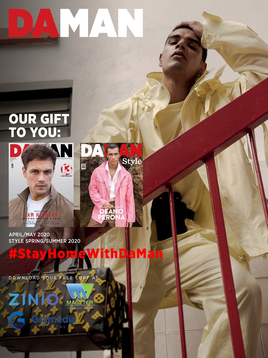 DAMAN_Magazine's tweet photo. Our gift to you: Enjoy our latest issues of DA MAN magazines for FREE. Download the digital copy at @zinio, @gramediaebooks or @mobilemagzter now!
_
#DAMANstyle
#DAMANAprMay20
#SamHeughan
#DeanoPerona
#StayHomewithDAMAN https://t.co/UuMFf8uioW
