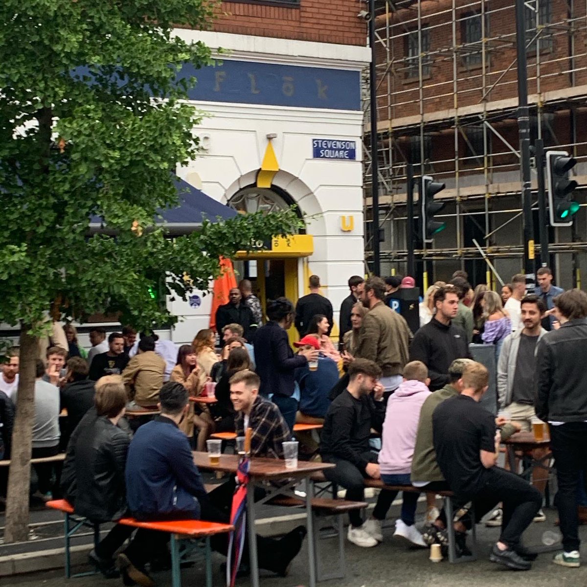 ByronADEvans's tweet photo. The new normal Saturday night in the NQ. Not as much carnage as expected but the weather played its part. This is Manchester after all! #northernquarter #thomasstreet #stevensonsquare https://t.co/h0R41CPB6n