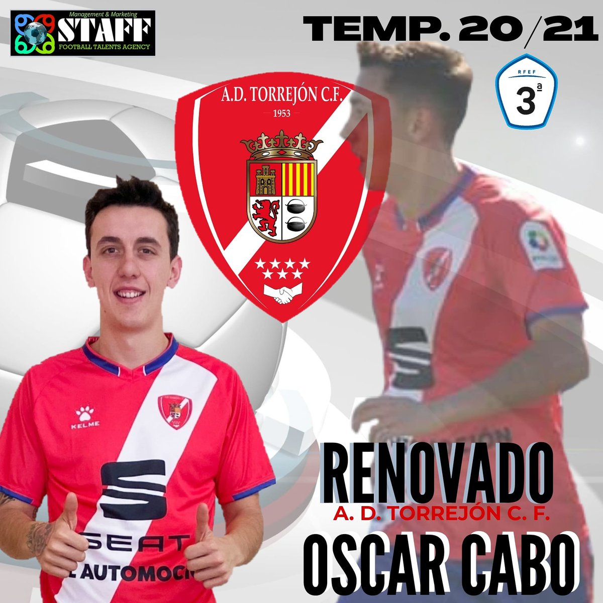 Staff_agencia's tweet photo. Oscar Muñoz"CABO" @oscarcabo7 jugará una temporada más en la exigente 3a.division madrileña vistiendo los colores d @adtorrejoncf muy buena noticia para el jugador y el club desde @Staff_agencia aportamos por una gran temporada para ambos
#agenciajugadores
#footballagencynetwork https://t.co/5hrwjQqaW6