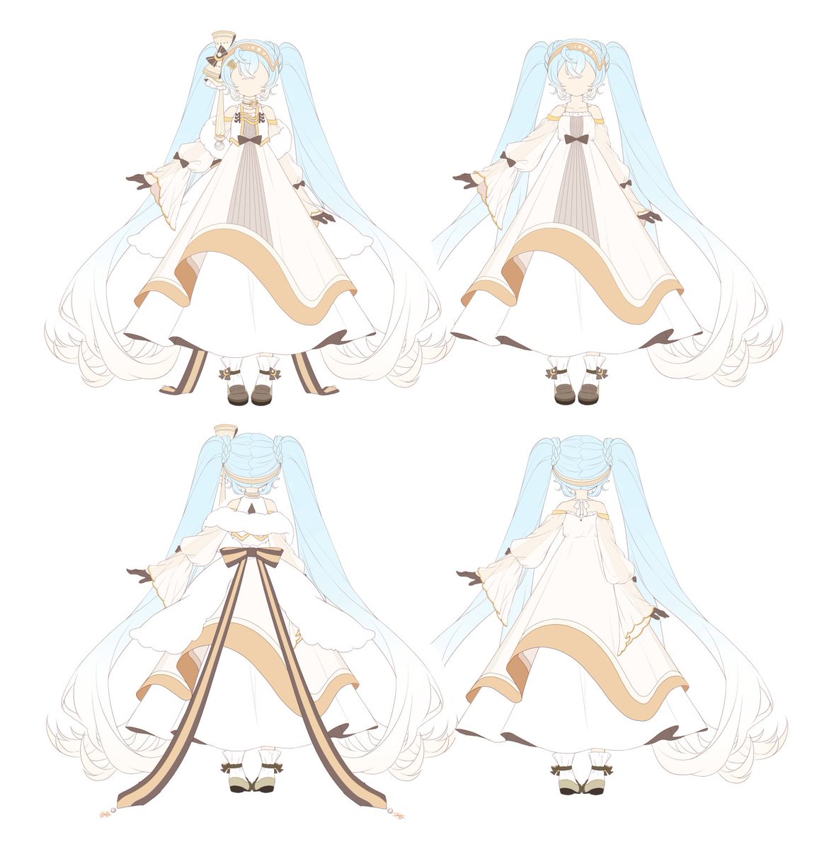 初音ミク 「ちなみにこれはドール衣装を作るため描いたものです、去年7月頃の黒歴史なので再び見」|西名✨低浮上のイラスト