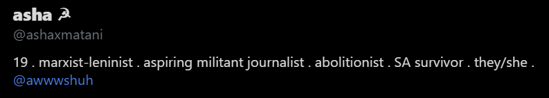 Part /7 Marxist-Leninist, Marxist-Trotskyist (Lev Bronstein-Mass Murderer), Militant Journalist, Gender Pronouns (Homosexual), Hammer&Sickle, BLM, "SA Survivor"