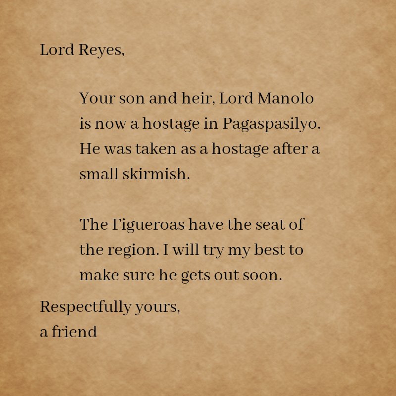 ... Huli ka na sa balita. /inabot ang sulat