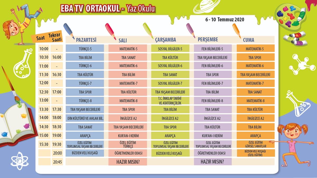 egitimbilisim's tweet photo. EBA TV Yaz Okulu Haftalık Programı
#mebeba #yaztatili #ebatv @ziyaselcuk @tcmeb https://t.co/S5jfgcIlUk