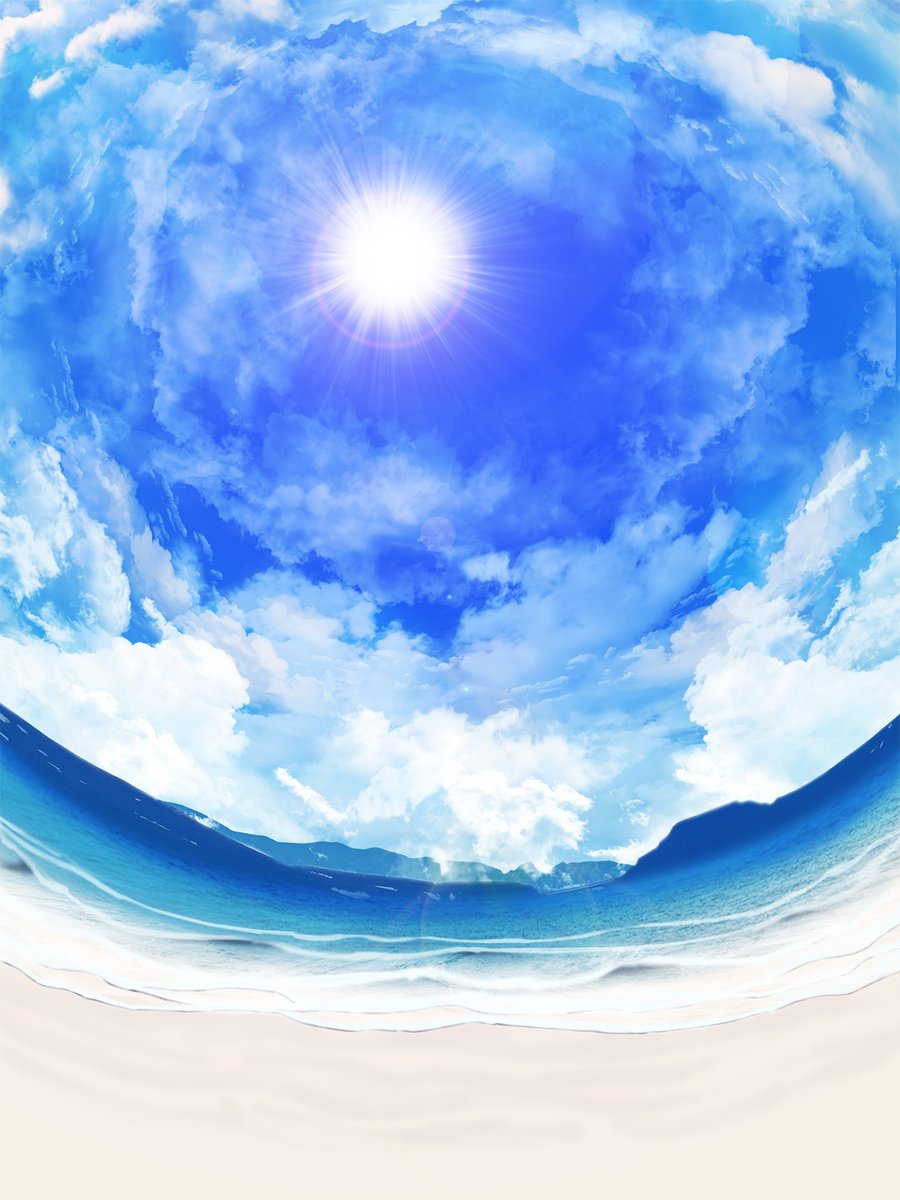 Twitter 上的 ニッペルフ 頑張って魚眼レンズっぽく背景の青い空と白い砂浜を描いてみたんだけど 結構楽にできた W 建物や何か人工物は難しいけど 簡単な風景画的なものなら使いやすい視点かもしれない ネタに詰まったらこういうのもいいのかもしれない