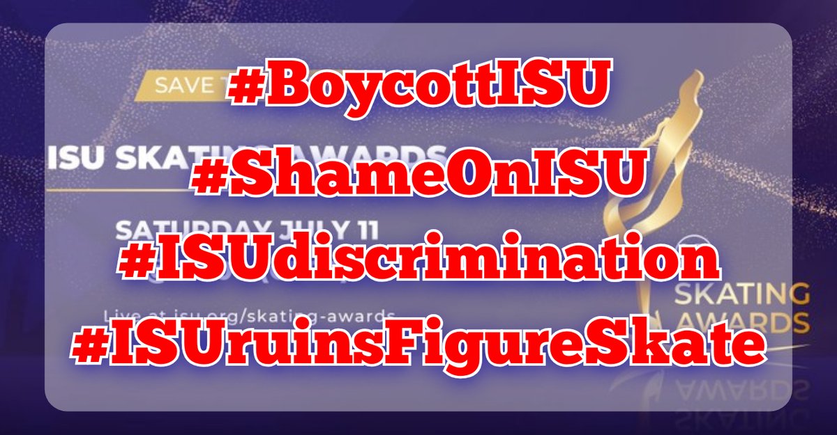 FSU_Figure's tweet image. Miss Figure Skating? Well, get ready for the FSU Skating Awards! 

Skating fans, it’s time to boycott @ISU_Figure and vote for the real winners here. Coming soon!

#BoycottISU 
#ShameOnISU
#ISUdiscrimination 
#ISUruinsFigureSkate
@olympicchannel 
@playthegame_org 
@FairSportOrg