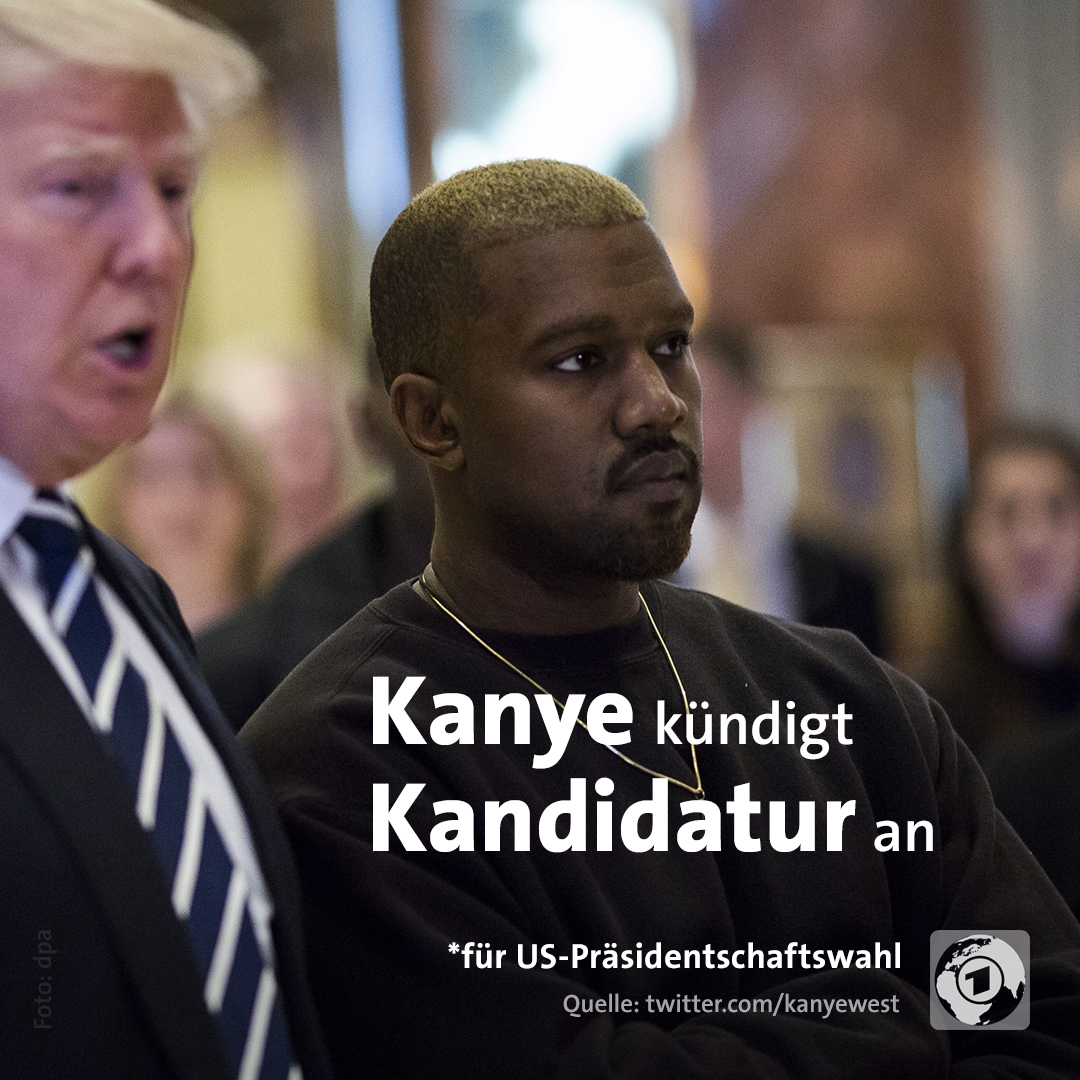 tagesschau's tweet photo. Vom Unterstützer zum Herausforderer: Rapper @kanyewest  hat angekündigt, bei der Präsidentschaftswahl im November gegen Amtsinhaber @realDonaldTrump antreten zu wollen. https://t.co/WrB5qkBcxw