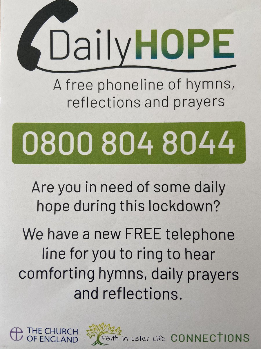 Thrilled to have a new message from Archbishop Justin Welby and also new reflections read by Pam Rhodes for this time on Daily Hope - our free phone line ☎️ <a href="/churchofengland/">The Church of England</a> @JustinWelby <a href="/HTClaygate/">Holy Trinity Claygate</a> <a href="/FaithinLater/">Faith in Later Life</a> <a href="/PamRhodesTV/">Pam Rhodes</a>  #DailyHope #HymnsWeLove