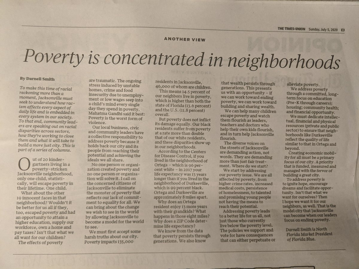 JaxPEF's tweet photo. Don't miss today's paper for a compelling piece by @1DarnellSmith about racialized poverty. 

Proud to be part of this series on racial equity with an upcoming piece by @RachaelTutwiler about public education. https://t.co/CXfwA5nyz2