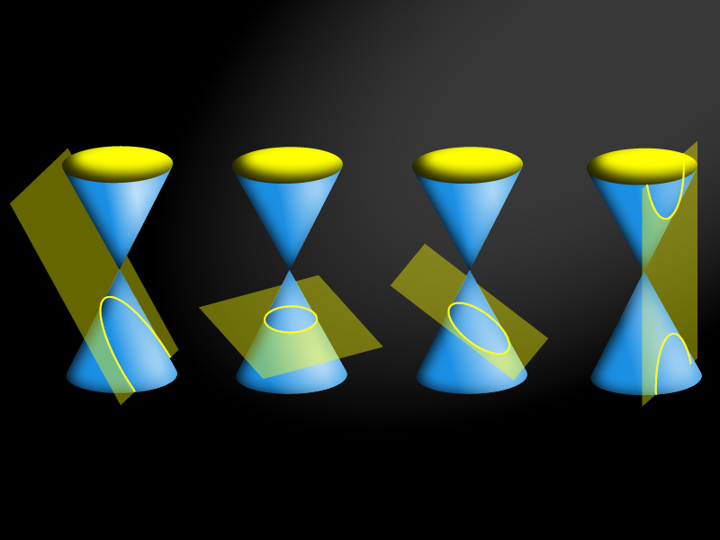 Collecting mathematical visuals for our current project. 
 Apparently these things are called conic sections - they can be used to describe the orbits of comets.. I'm afraid here at Puritanical Creative we're a little shallower than that - look at the pretty object.