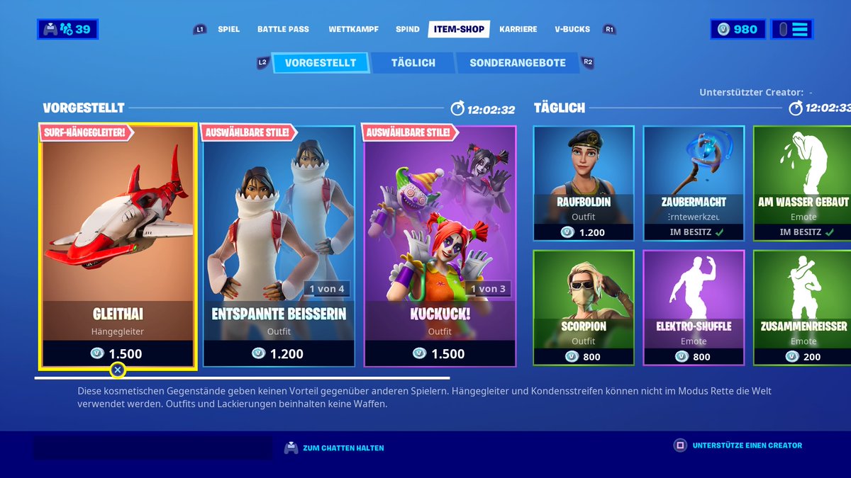 elsenboy1987's tweet photo. Item Shop von 05.07.2020. Einen Lägendären Hängegleiter "Gleithei"sieht heftig aus. Ausserdem 2 neue Skins. "Entspannte Beisserin" "Gemütlicher Beisser"mit den Erntewerkzeug "Haipaddel" und der Lackierung"Haifisch" ."Kuckuck"ist mit "Nachtinacht"und den Erntewerkzeug "Quietscher" https://t.co/zfLb18H9pz