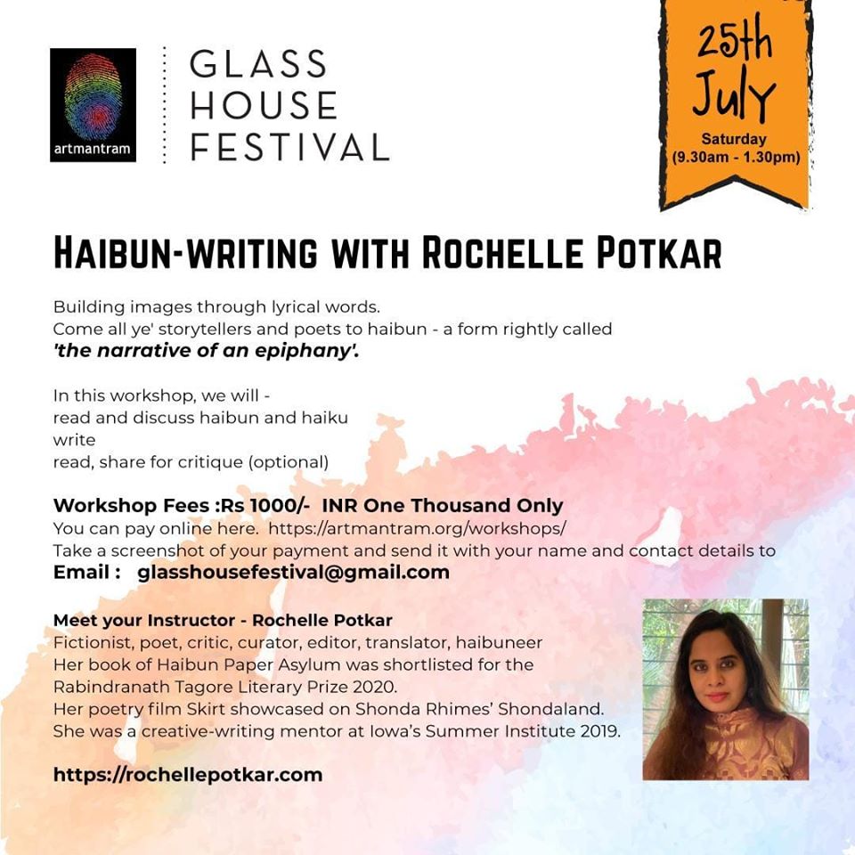 Up for grabs! Haibun-writing workshop!

#glasshousefestival #poetryworkshop #poetryfestival #ghf2020 #artmantram