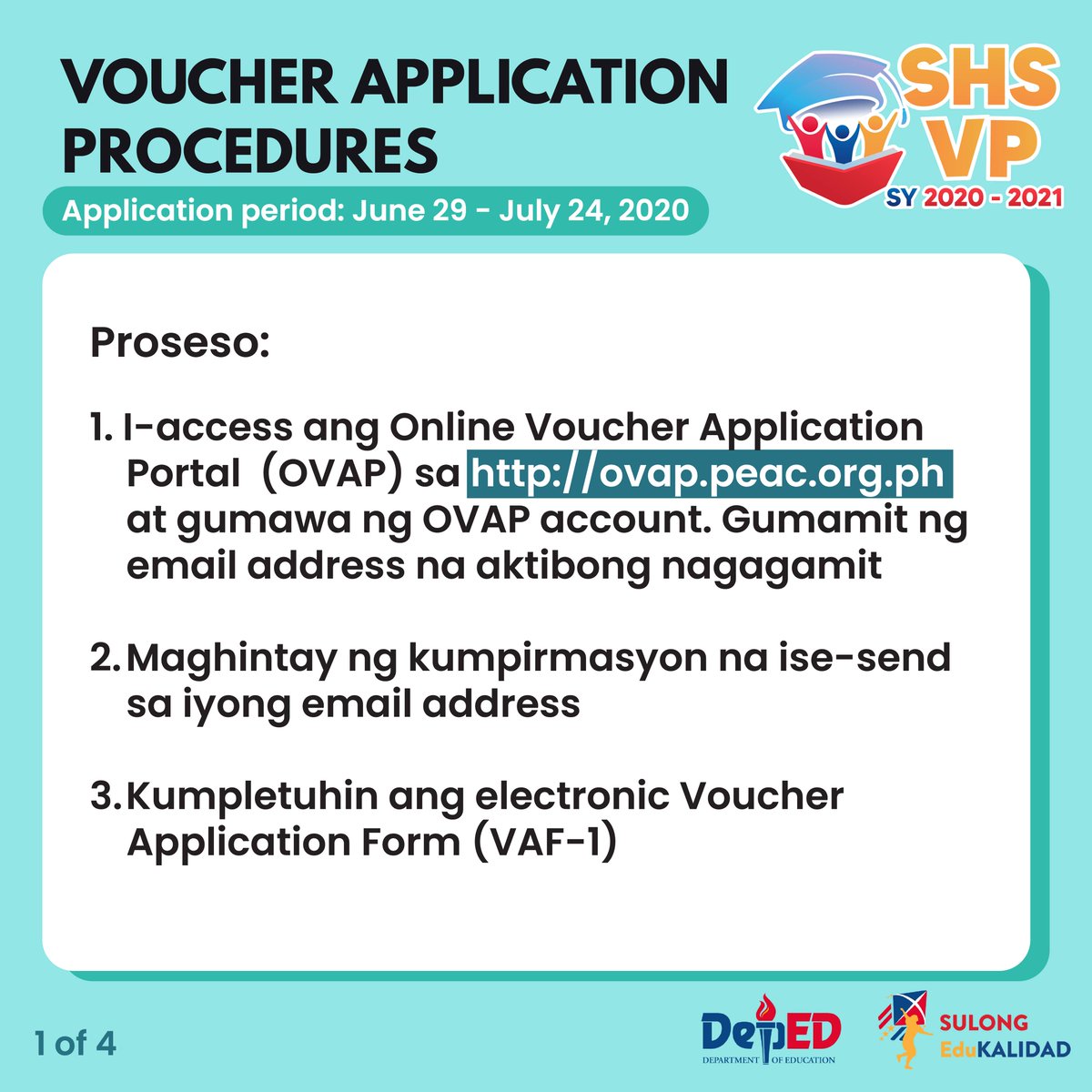 DepEd_PH's tweet photo. Saan dapat magsimula kung nais mag-apply para sa #SHSVP? Narito ang buong proseso at mga mahahalagang detalye kaugnay ng aplikasyon sa Senior High School Voucher Program.
#SulongEduKalidad #DepEdPhilippines #DepEdTayo https://t.co/XkSHBKTEap