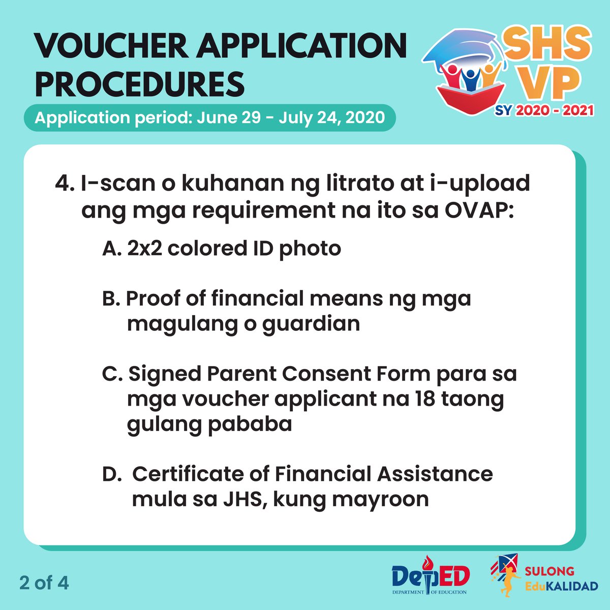 DepEd_PH's tweet photo. Saan dapat magsimula kung nais mag-apply para sa #SHSVP? Narito ang buong proseso at mga mahahalagang detalye kaugnay ng aplikasyon sa Senior High School Voucher Program.
#SulongEduKalidad #DepEdPhilippines #DepEdTayo https://t.co/XkSHBKTEap