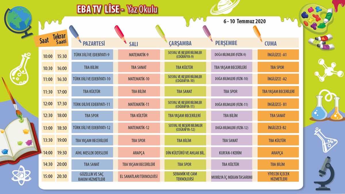 📺TRT EBA TV ☀️Yaz Okulu’nda Bu Hafta 🤸🧩🎨🔬🧪📝🤸🏻‍♀️ 🗓06-10 Temmuz 2020