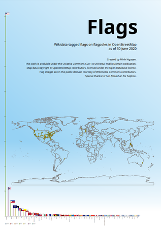 sotm's tweet photo. #sotm2020 #poster3 Over 3,000 flagpoles in @openstreetmap are tagged with Wikidata IDs indicating the specific flag design that flies on the flagpole. https://t.co/15Fax8yKZZ https://t.co/9JYC4a3FNs