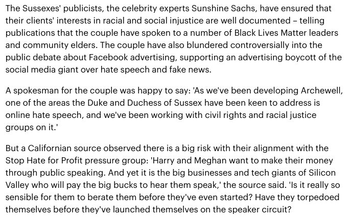 GeorgeRaCooney's tweet photo. 1) Again, #Meghanmarkle #princeharry did not think this thru. They venture into #StopHateForProfit to poo poo the wealthy tech biz forgetting that they are ones who are stupid and yet willing to pay for #Beevis and #Butthead to speak. https://t.co/5f4B22mowF