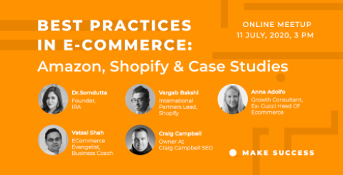 The second online meetup on #MakeSuccess (I'm co-founder of it) is coming at on July,11 at 3:00 PM IST. The event theme: Best Practices in E-commerce. Speakers: <a href="/vargabbakshi/">Vargab Bakshi</a>, <a href="/iPloott/">Anna Adolfo</a>, <a href="/craigcampbell03/">Craig Campbell</a>, <a href="/vatsalshah/">Vatsal Shah</a> 
100 seats left, register hopin.to/events/best-pr…