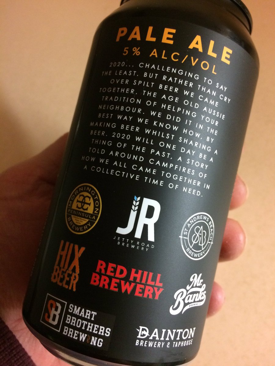 AndrewGWhitnall's tweet photo. Campfire Pale Ale a great 5% ABV collaboration brew from local breweries on Victoriaβs #MorningtonPeninsula π¦πΊ. @mpbrew, @sab_brewery, #MrBanks, @RedHillBrewery, @JettyRoadBeer, #HixBeer, @Dainton_Brewing, #SmartBrothers. https://t.co/vcYsF6B90L
