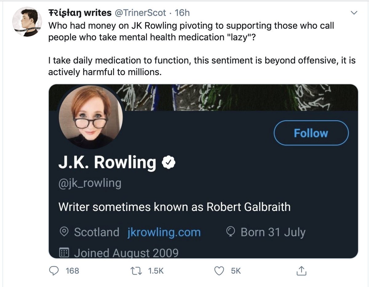 I've ignored fake tweets attributed to me and RTed widely. I've ignored porn tweeted at children on a thread about their art. I've ignored death and rape threats. I'm not going to ignore this. 1/11